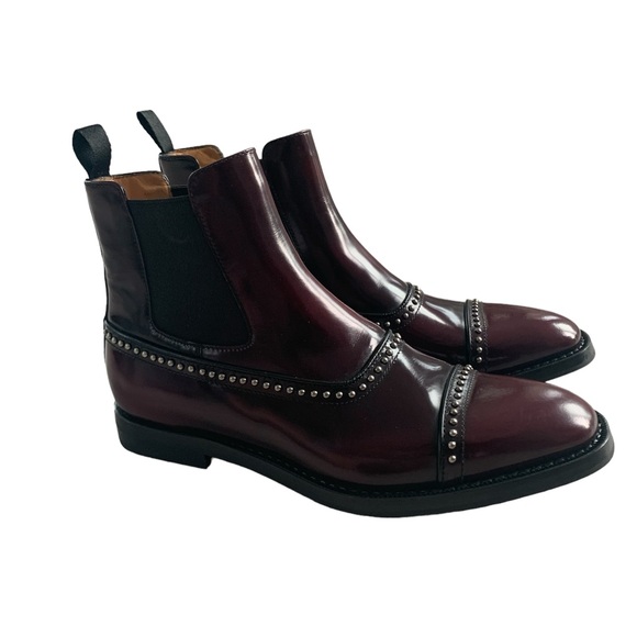 ❤️🍀❤️ CHURCH’S Anjelica Polished Fumè Chelsea Boot Stud burgundy size  6 US - Picture 9 of 13